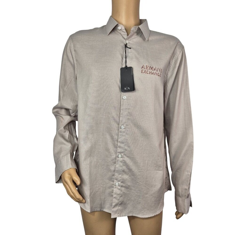 Armani Exchange A/X Long Sleeve Button Up Shirt Beige Men's Size S NWT 4
